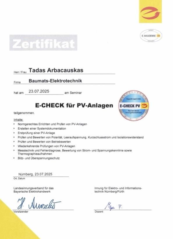 Zertifikat PV E-Check
