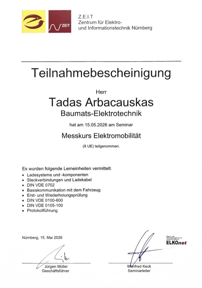 Zertifikat Wallbox Installation